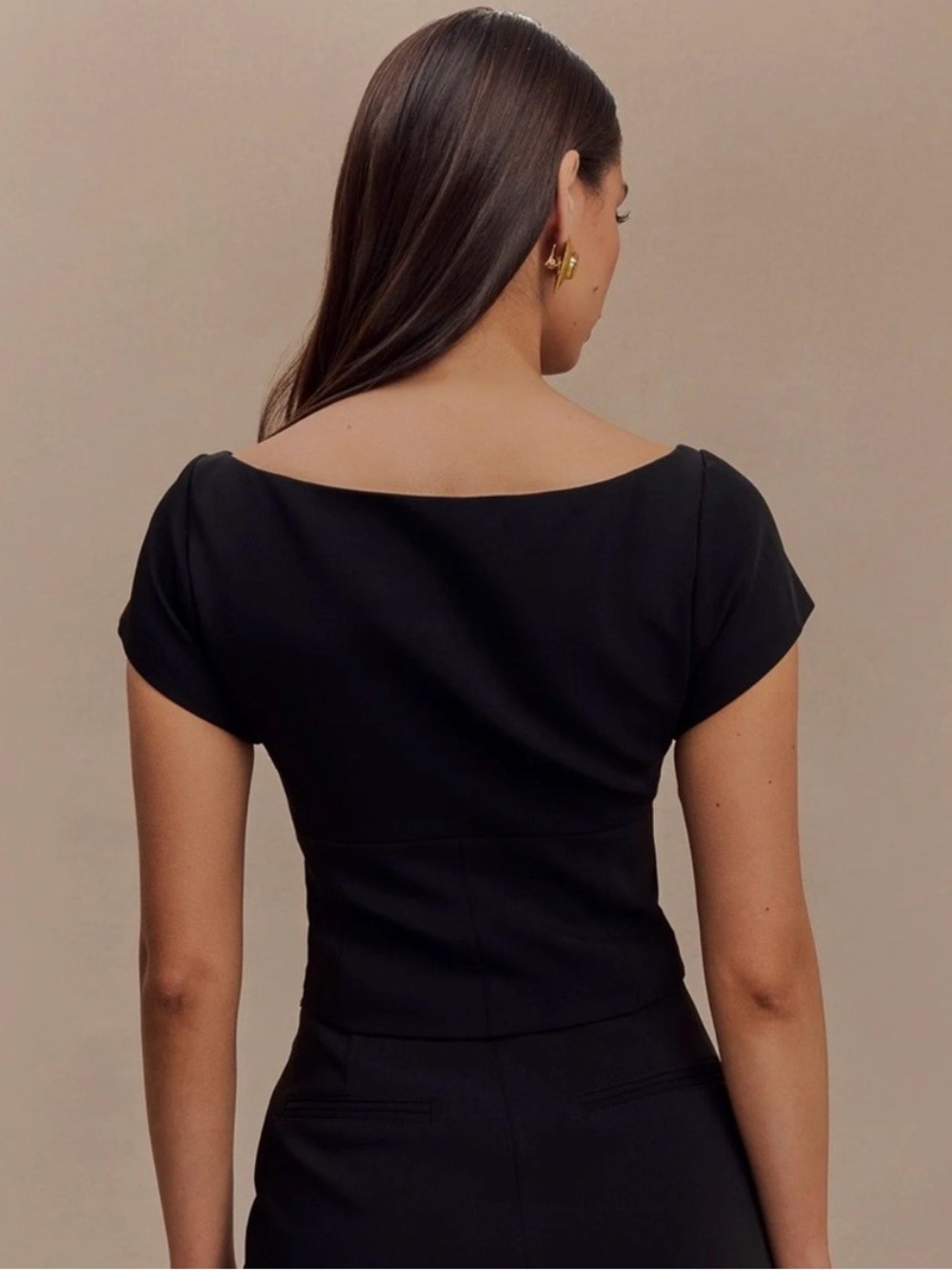 MESHKI Ellis Cap Sleeve Longline Suiting Top - Picture 2 of 6